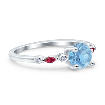 Vintage Style Round Bridal Wedding Ring Marquise Ruby Simulated Aquamarine CZ 925 Sterling Silver